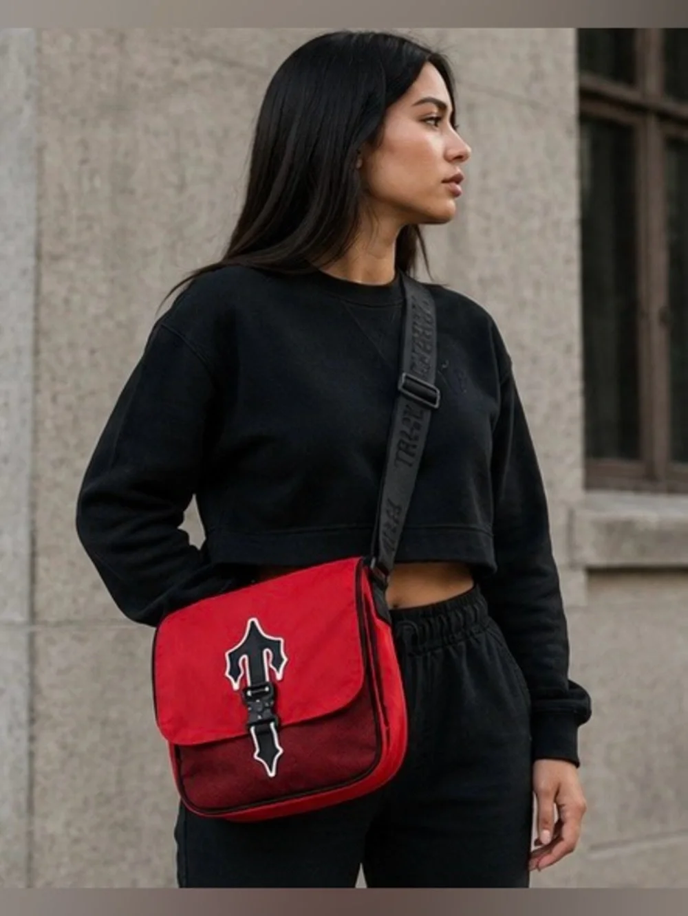 Trapstar‎ Red Men's Messenger Bag with Black Strap and Decorative Buckle